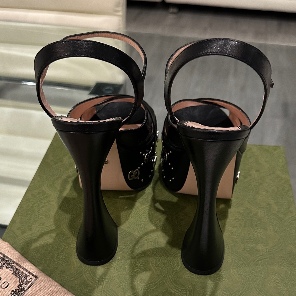 Authentic Gucci Malaga Kid Interlock Black Leather Platform - Picture 7 of 16